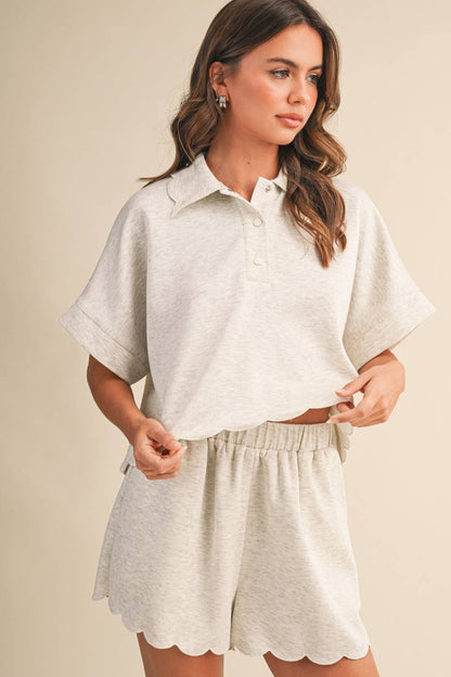 SCALLOPED EDGE COLLAR TOP AND SHORTS