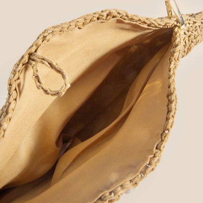 Straw Braided Pearl Beaded Strap Seashell Bag
