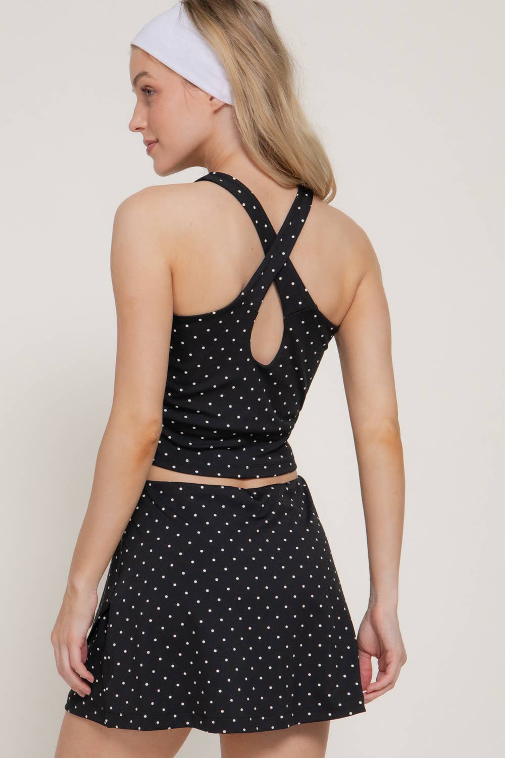 Strappy Back Tank Top & Wrap Skort Dot Print Activewear Set