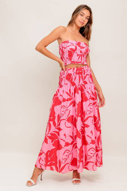 Printed Woven Top and Skirt Set