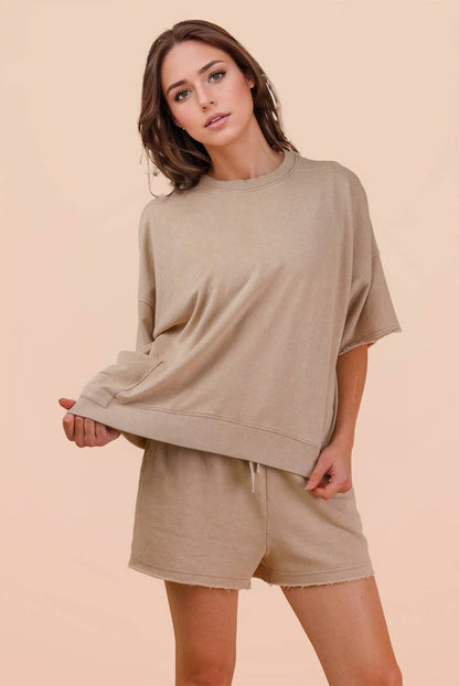 PLUS Mineral Washed Knit Casual Top & Shorts