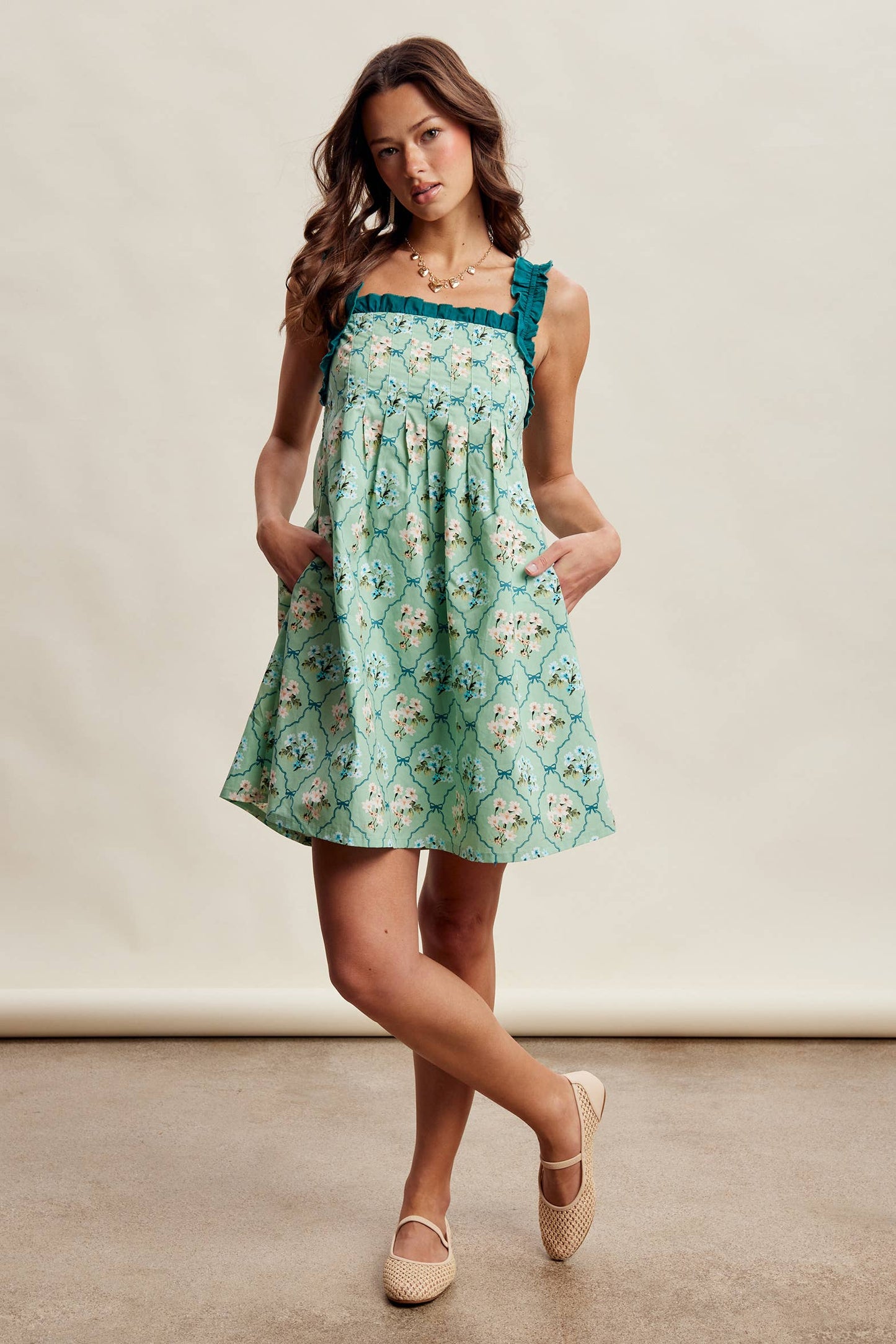 Floral Ruffle Strap Mini Dress