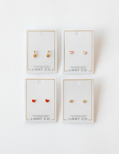 Screwback Stud Earrings - Nora Heart Pink