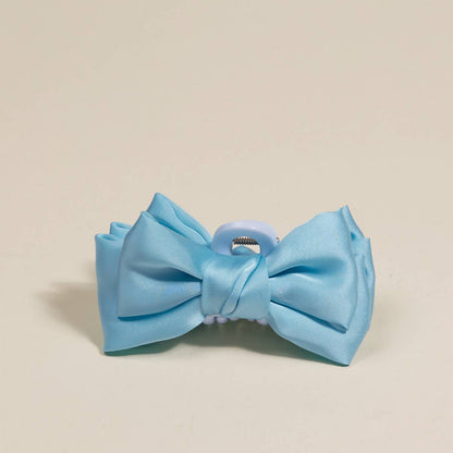 Mini Satin Bow Claw Clip–Blue