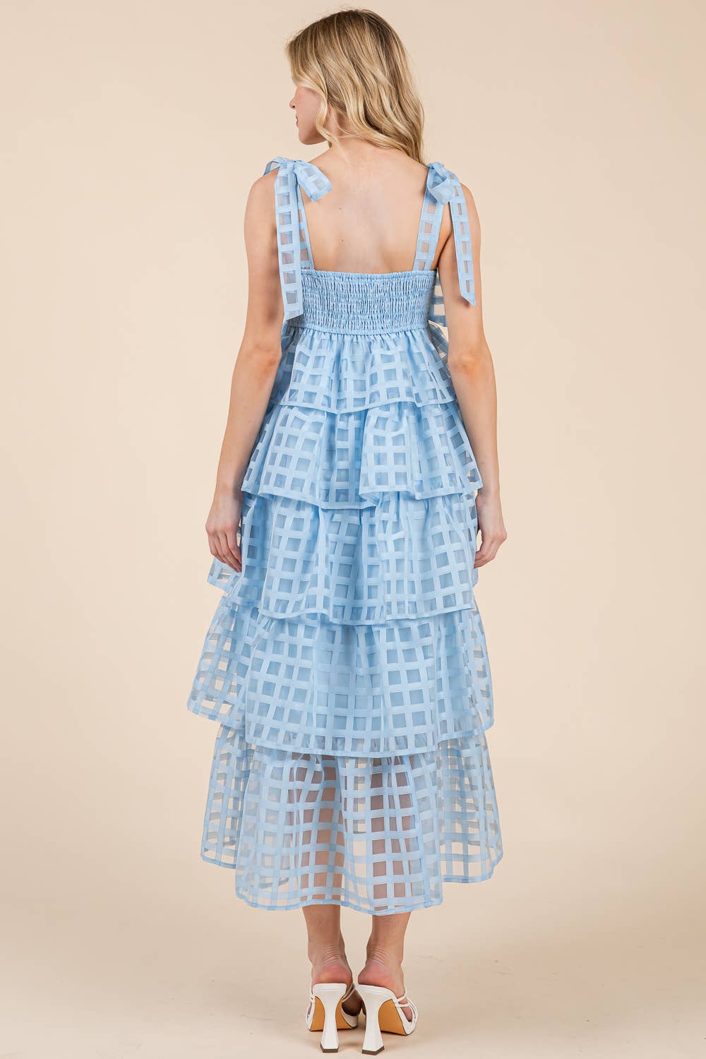 Checker Organza Layer Tiered Midi Sundress