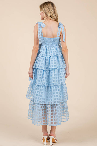 Checker Organza Layer Tiered Midi Sundress