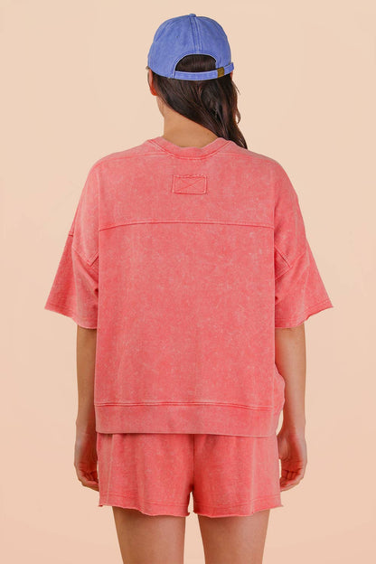 PLUS Mineral Washed Knit Casual Top & Shorts
