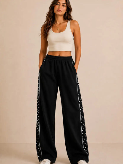 Polka Dot Side Stripe Wide Leg Sweatpants