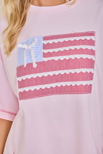 Patriotic Ribbon Patch Sweatshirt – Cute Lace Flag Top