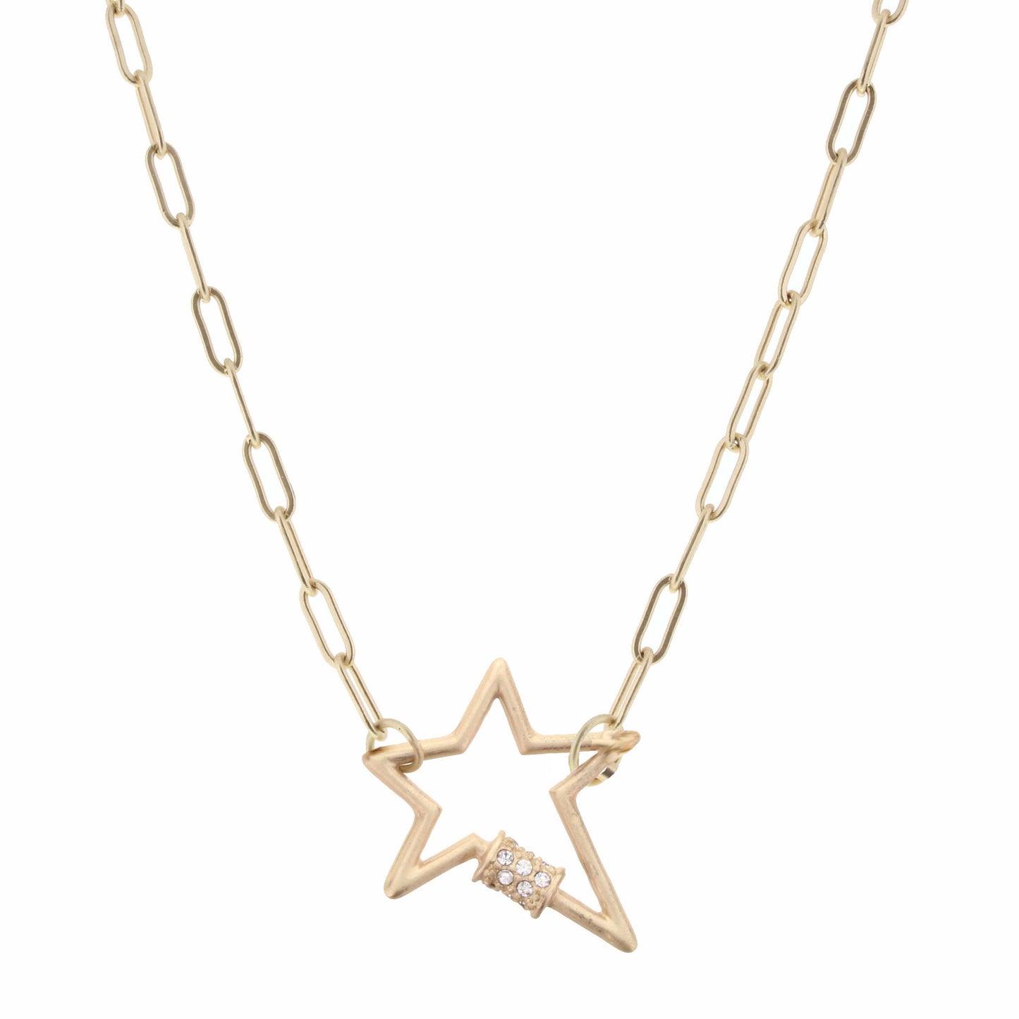 16" Matte Gold Star Carabiner Necklace, 3" Ext.
