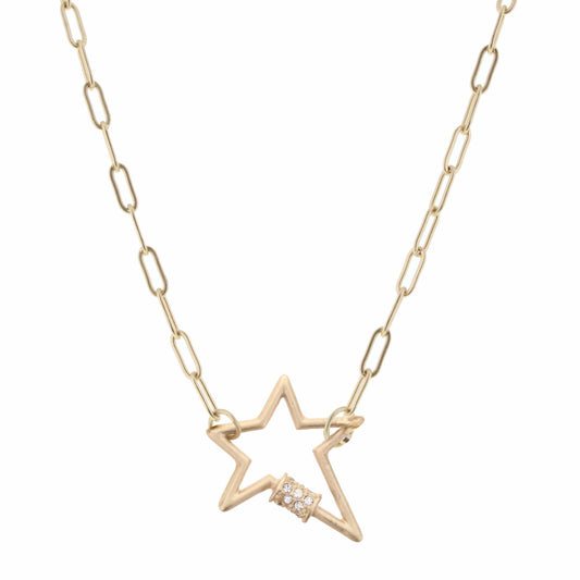 16" Matte Gold Star Carabiner Necklace, 3" Ext.
