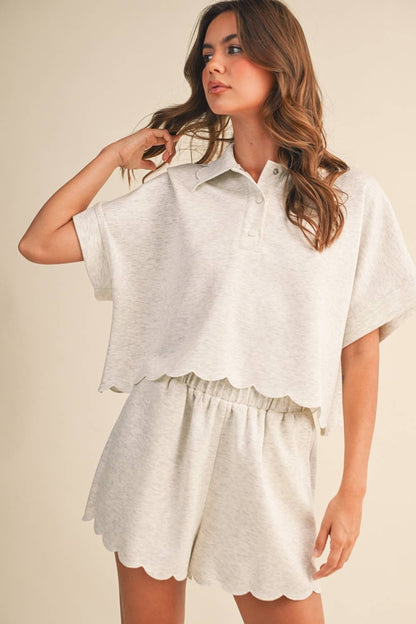 SCALLOPED EDGE COLLAR TOP AND SHORTS