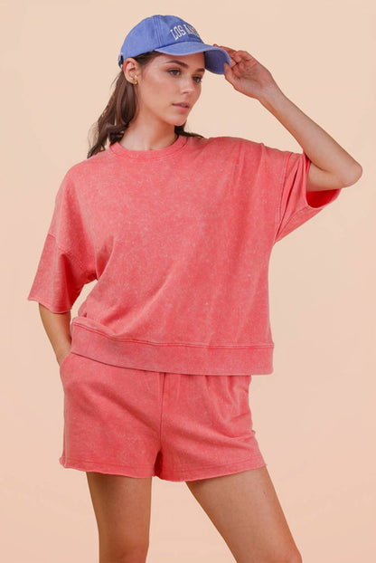 PLUS Mineral Washed Knit Casual Top & Shorts