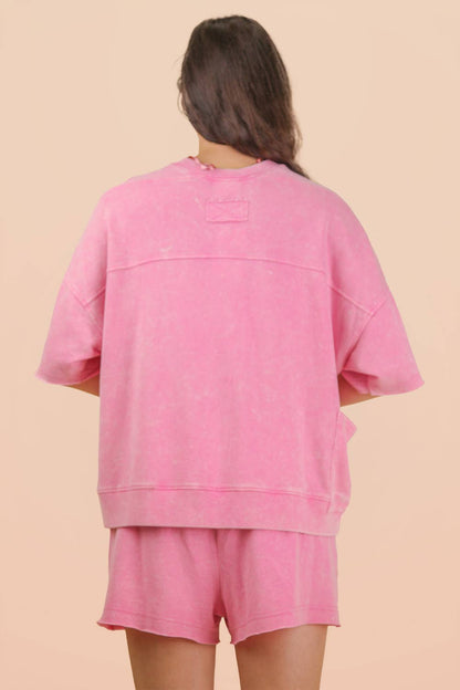 Mineral Washed Knit Casual Top & Shorts
