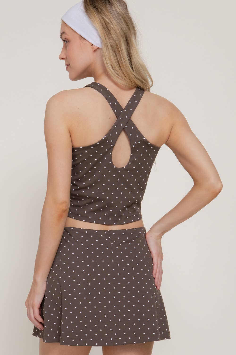 Strappy Back Tank Top & Wrap Skort Dot Print Activewear Set