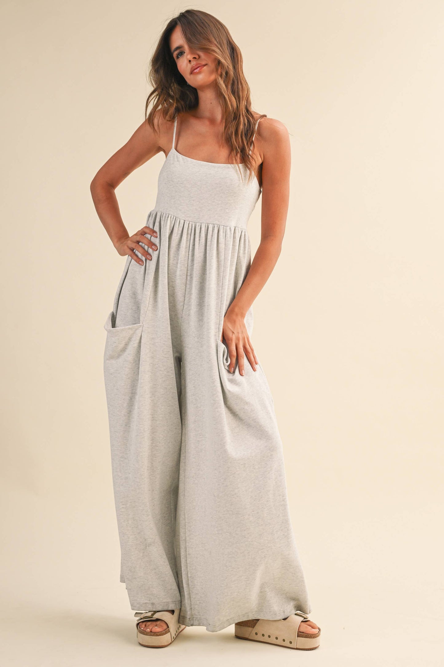 STRAPPY EMPIRE-WAIST WIDE-LEG JUMPSUIT