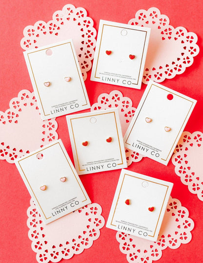 Screwback Stud Earrings - Nora Heart Pink