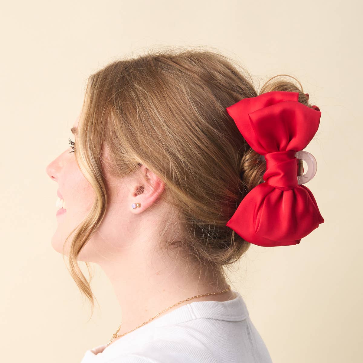 Satin Bow Claw Clip–Red