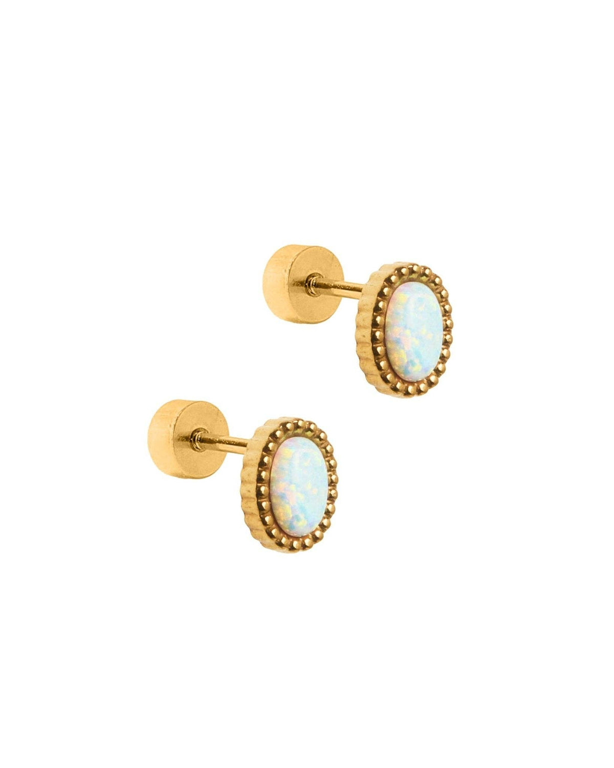 Screwback Stud Earrings - Luna Opal White