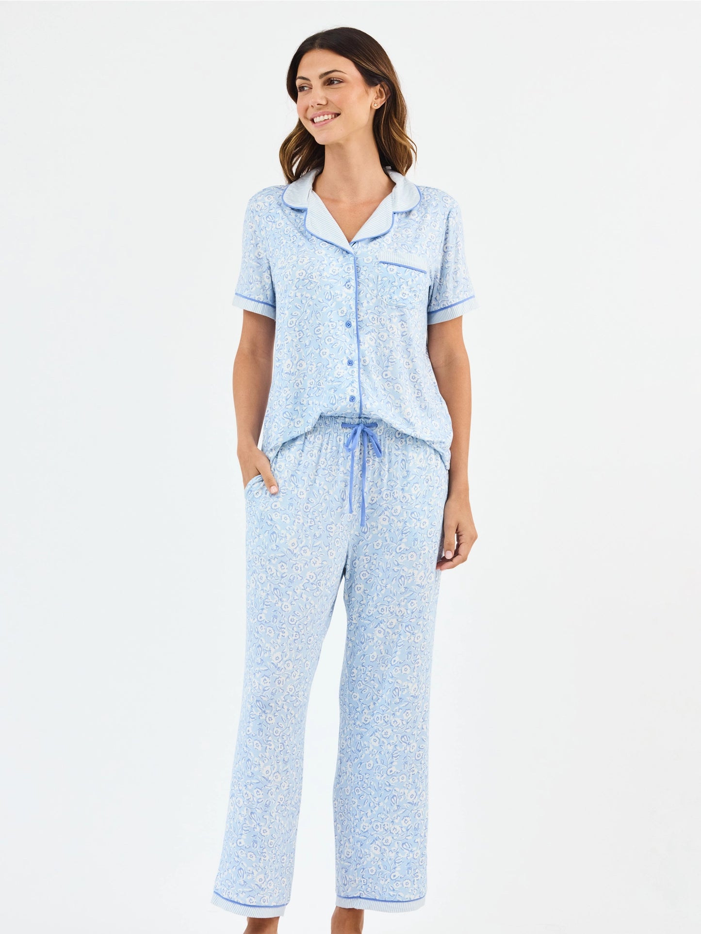 Women's Charlotte Pajama Pants Set | Meadow Line Blue Stripe