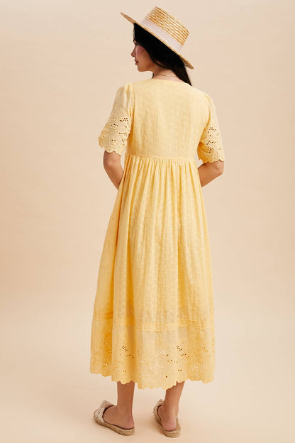 COTTON EYELET BUTTON DOWN DRESS