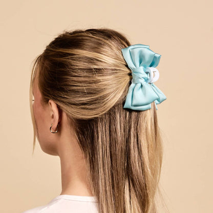 Mini Satin Bow Claw Clip–Blue
