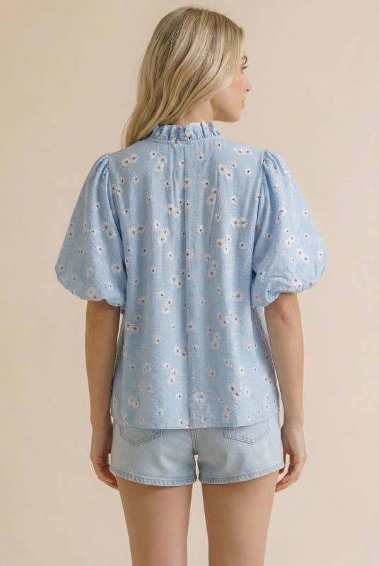 Plus Frilled Notch Neck Short Sleeve Floral Blouse