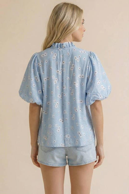 Plus Frilled Notch Neck Short Sleeve Floral Blouse
