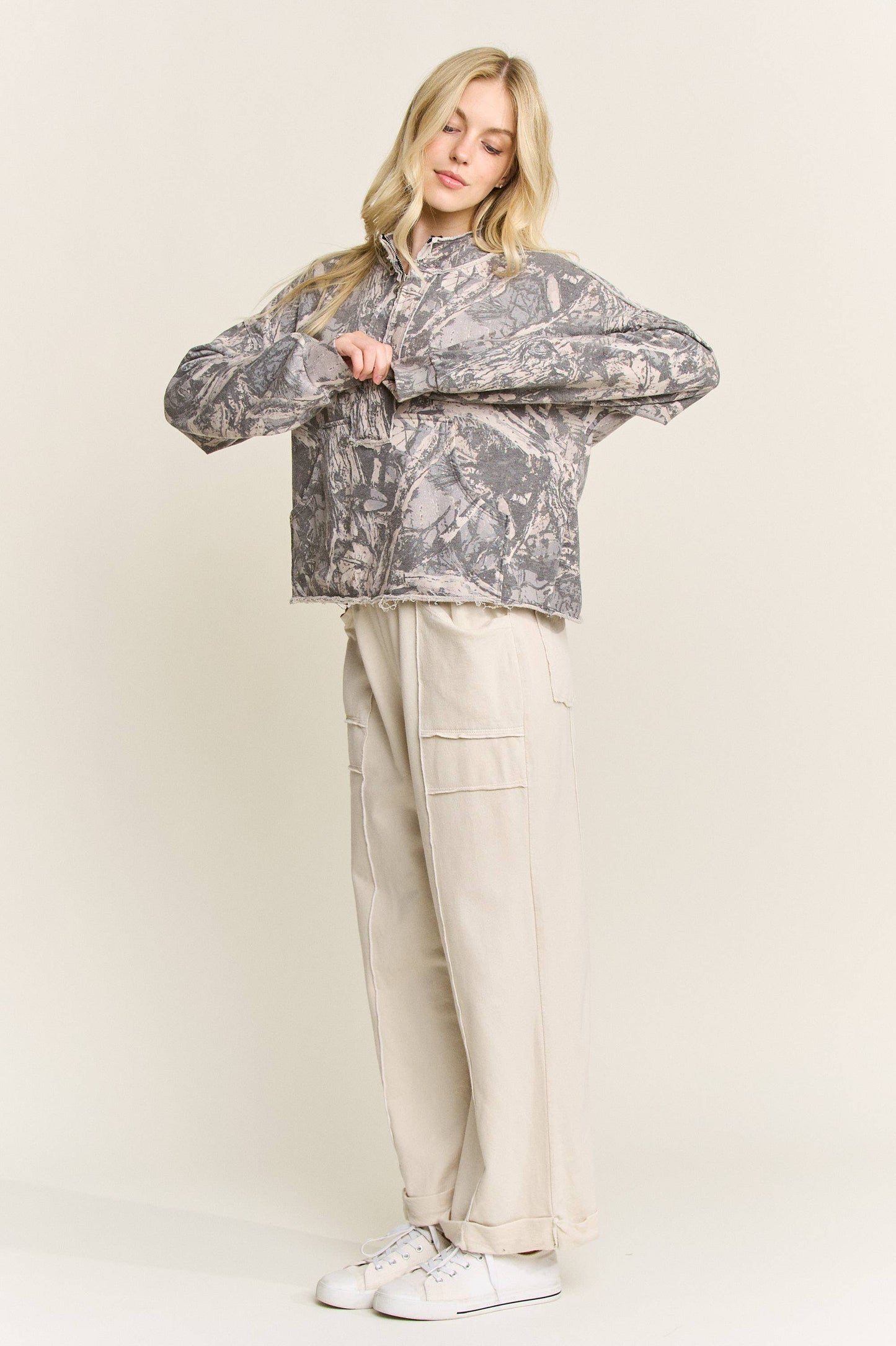 Washed Camo Quarter zip Sweatshirt