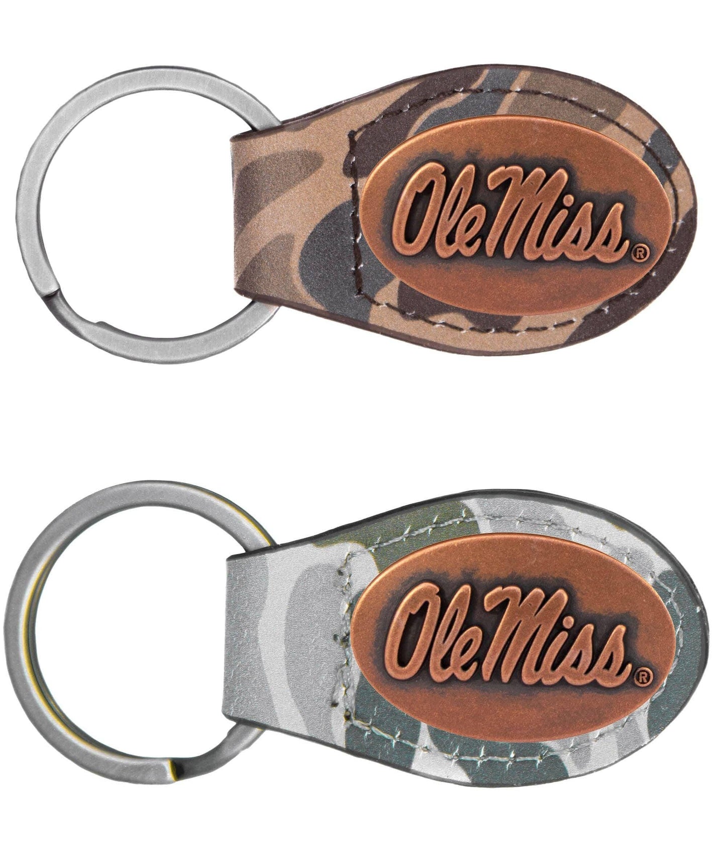 Ole Miss Rebels Oval Camo Leather Key Fob.