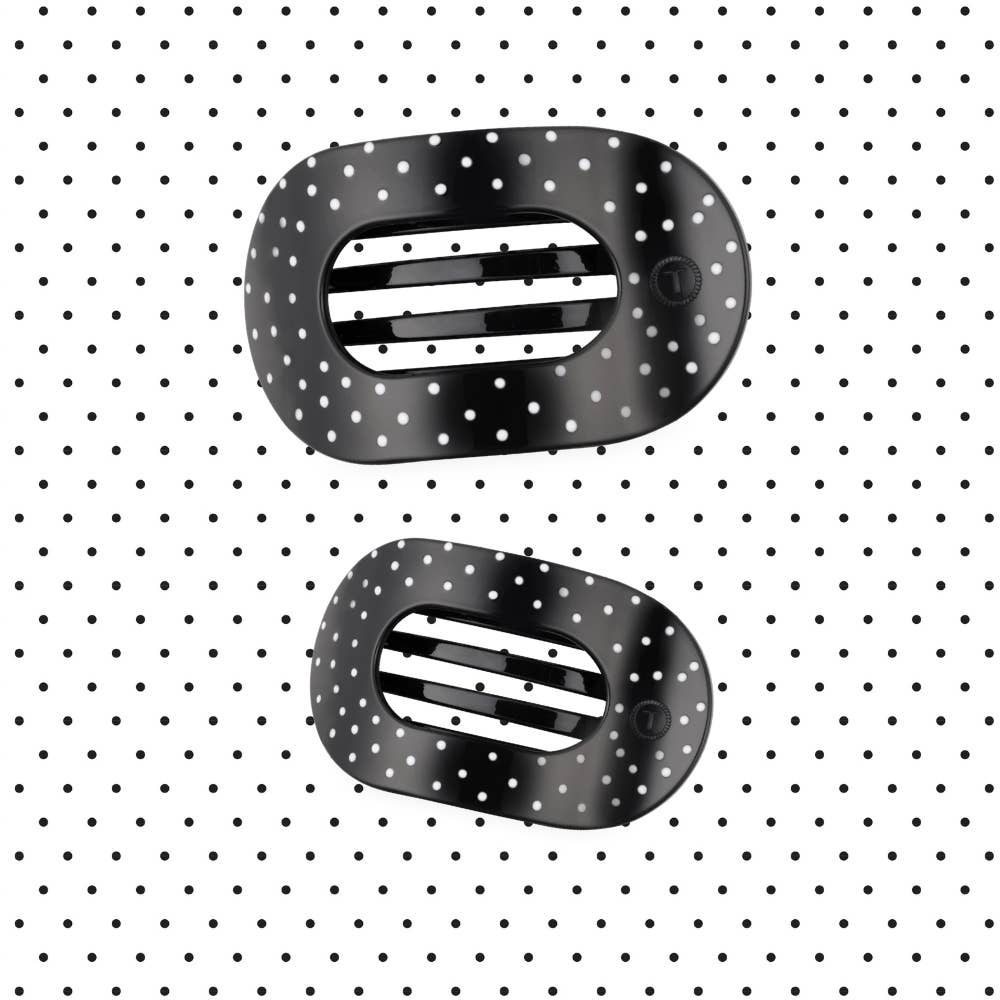 Black Polka Dot Party Medium Flat Round Hair Clip