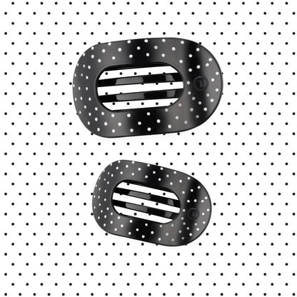 Black Polka Dot Party Medium Flat Round Hair Clip