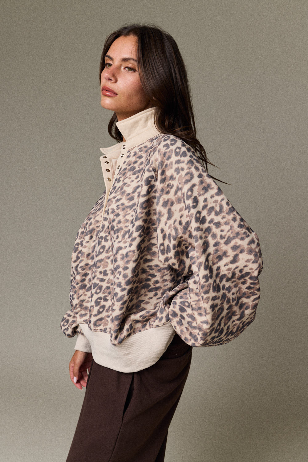 Juliette Leopard Print Snap Button Sweatshirt