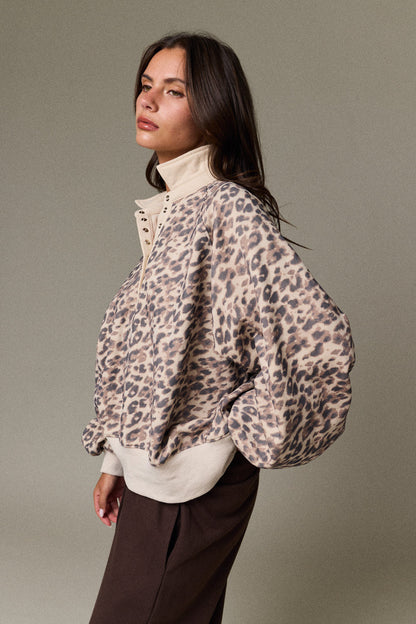Juliette Leopard Print Snap Button Sweatshirt