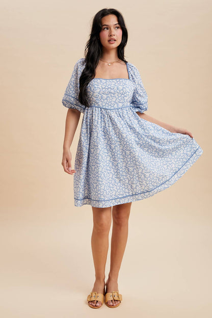 CONTRAST BINDED FLORAL MINI DRESS