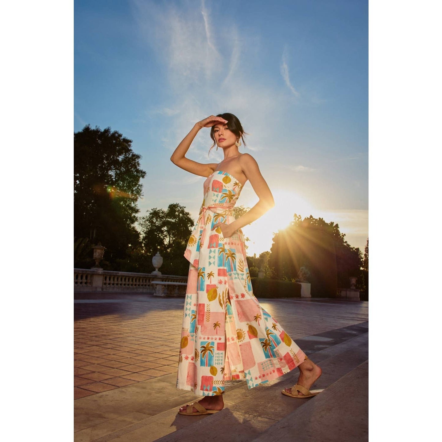 Moroccan Rattan Belt Strapless Maxi Dress