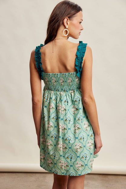 Floral Ruffle Strap Mini Dress