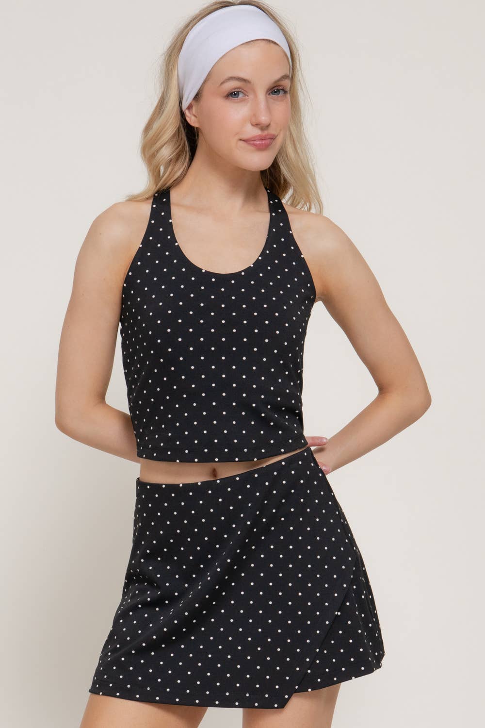 Strappy Back Tank Top & Wrap Skort Dot Print Activewear Set