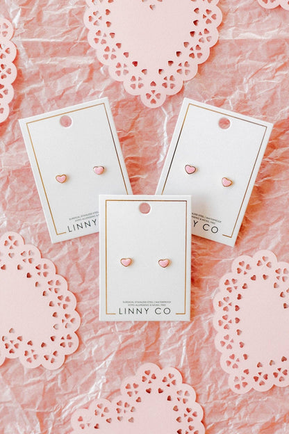 Screwback Stud Earrings - Nora Heart Pink