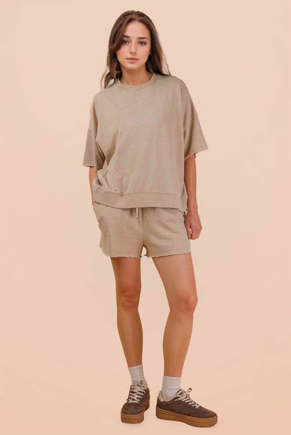 Mineral Washed Knit Casual Top & Shorts