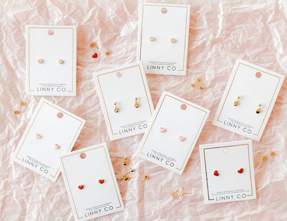 Screwback Stud Earrings - Nora Heart Pink