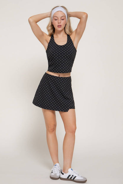 Strappy Back Tank Top & Wrap Skort Dot Print Activewear Set