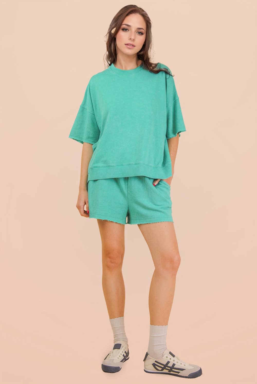 PLUS Mineral Washed Knit Casual Top & Shorts