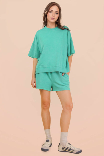 PLUS Mineral Washed Knit Casual Top & Shorts