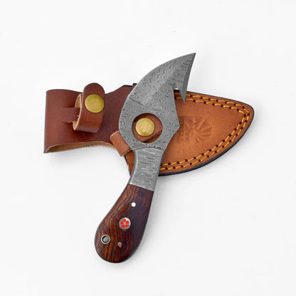 Damascus Skinner Knife with Gut Hook TD-201X