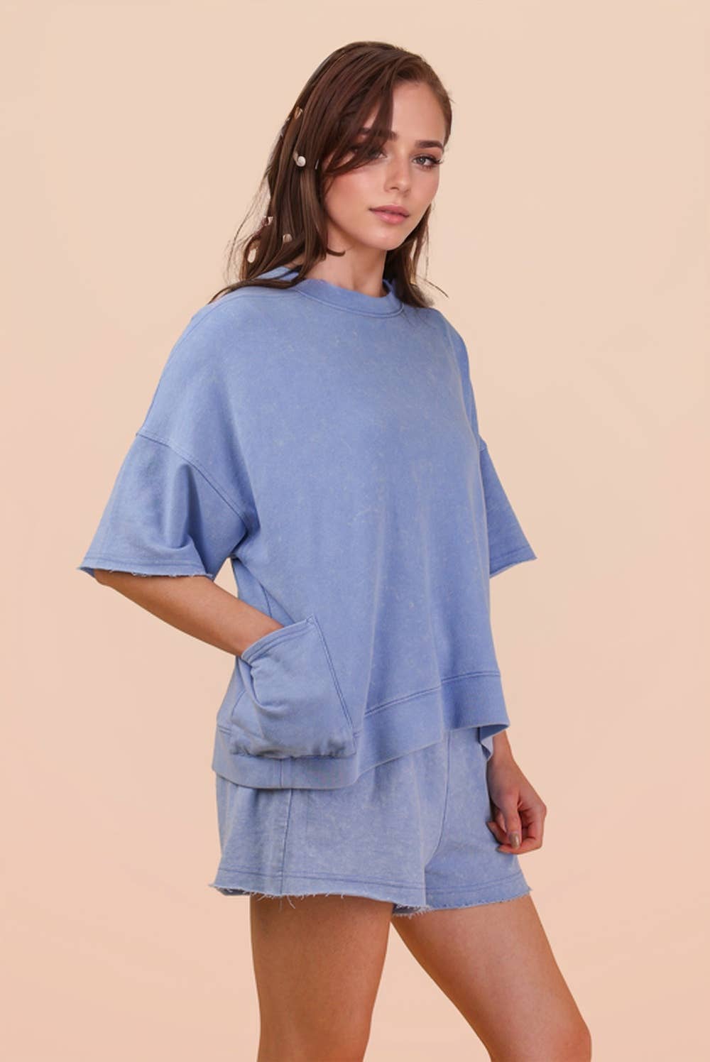 PLUS Mineral Washed Knit Casual Top & Shorts