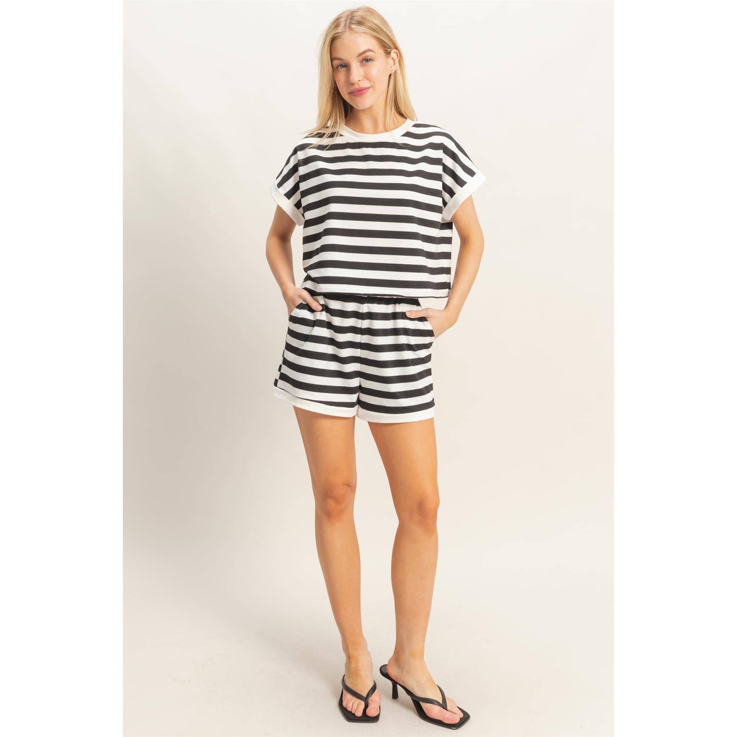 Striped Short Sleeve Top & Shorts Set