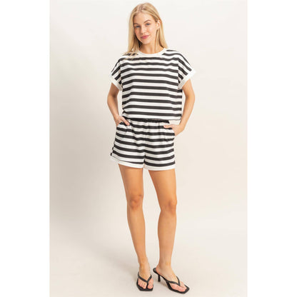 Striped Short Sleeve Top & Shorts Set