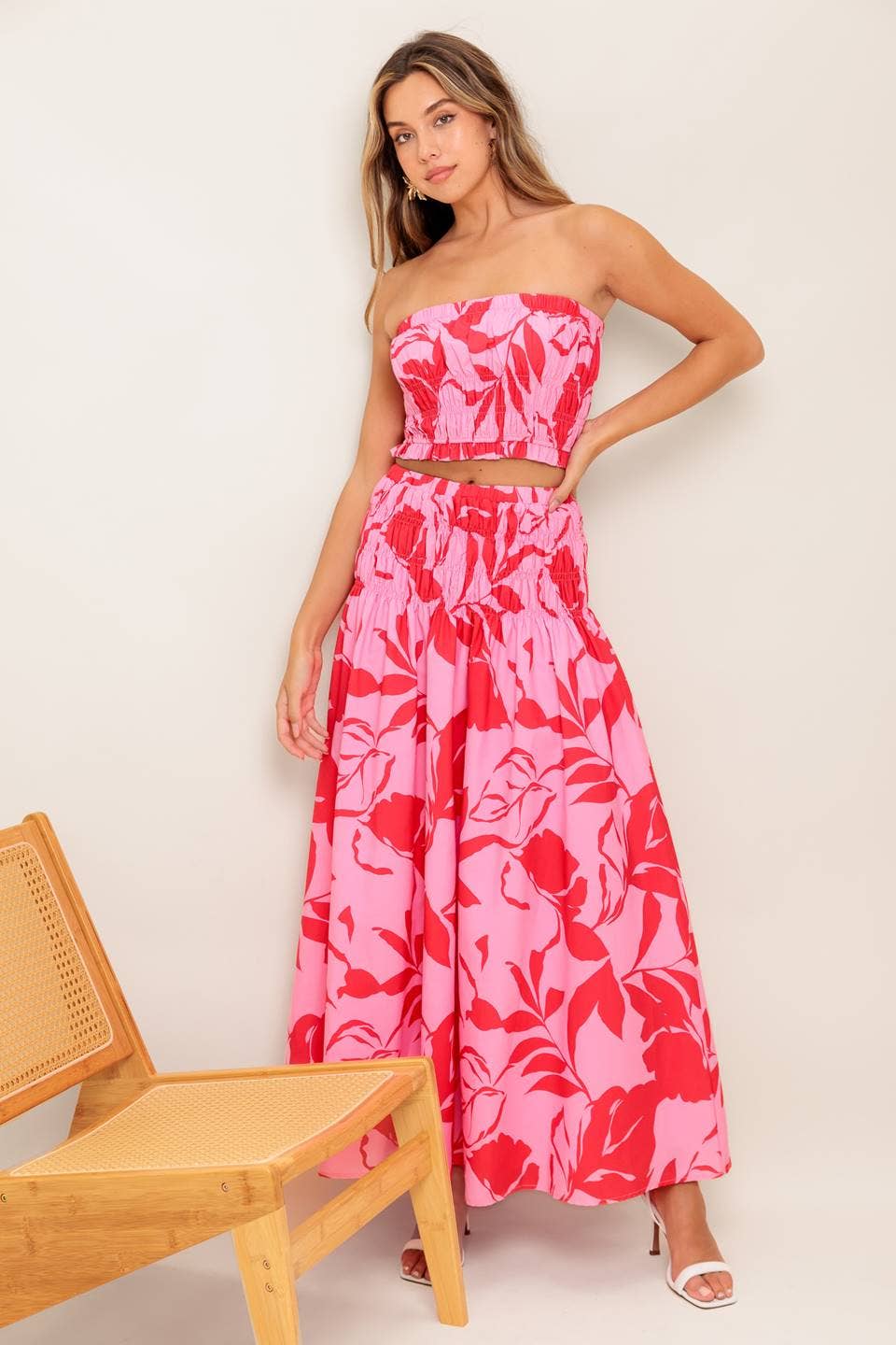 Printed Woven Top and Skirt Set