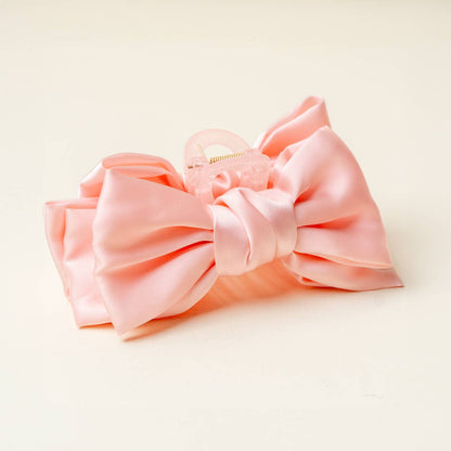Satin Bow Claw Clip–Blush